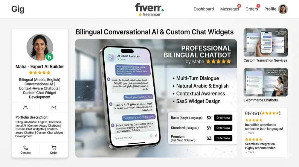 سأبني لك Chatbot ذكي ثنائي اللغة (عربي/إنجليزي) لموقعك — مدعوم بـ GPT-4 مع فهم سياق عملك