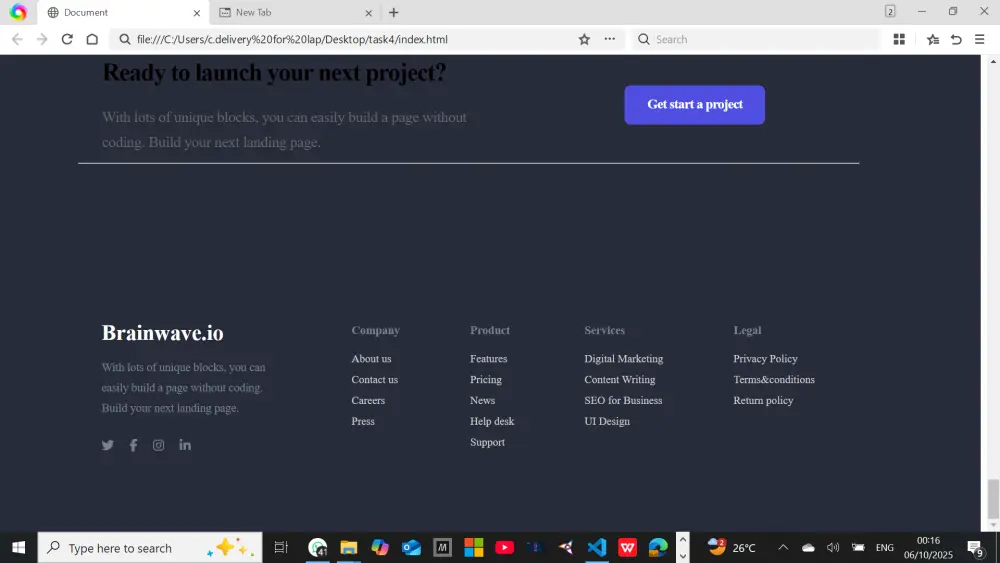 أحوّل تصميم Figma إلى صفحة ويب واحدة تتكوّن من خمسة أقسام (Bootstrap+HTML + CSS + JavaScript) بتصميم نظيف ومتجاوب، ومتوافقة مع جميع المتصفحات ومنظّمة بشكل احترافي.