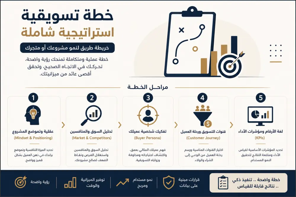 كتابة خطة تسويقية استراتيجية شاملة وخريطة طريق لنمو مشروعك أو متجرك
