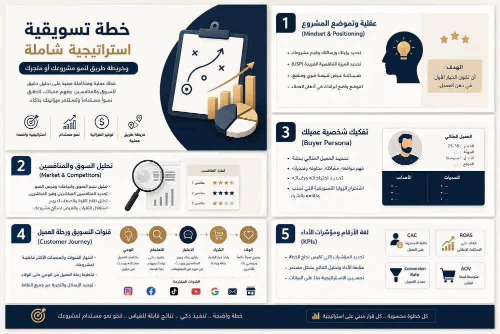 كتابة خطة تسويقية استراتيجية شاملة وخريطة طريق لنمو مشروعك أو متجرك
