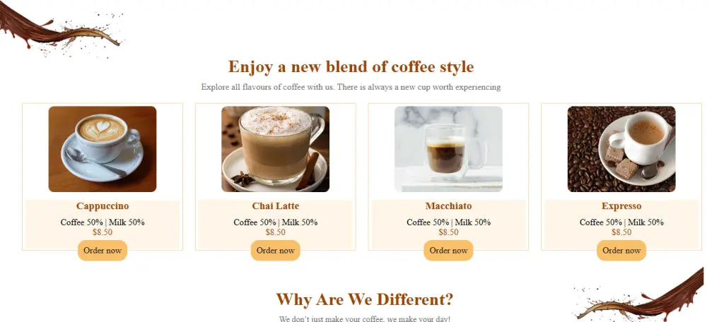 تصميم صفحة هبوط احترافية لمتجر قهوة