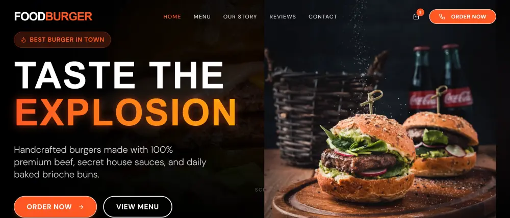 تصميم Landing Page جذابة لمطعم البرجر تحول الزوار إلى عملاء