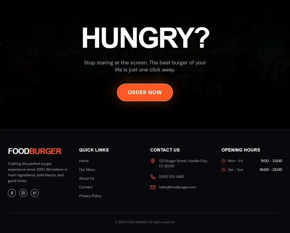 تصميم Landing Page جذابة لمطعم البرجر تحول الزوار إلى عملاء