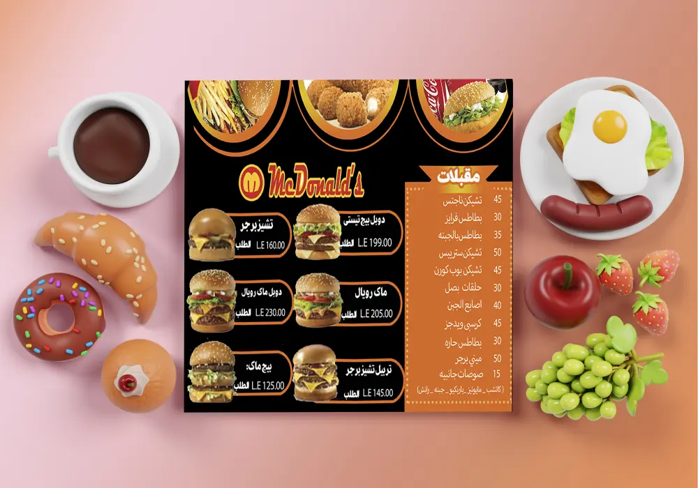 تصميم منيو طعام احترافي وجذاب للمطاعم والكافيهات بأسلوب عصري