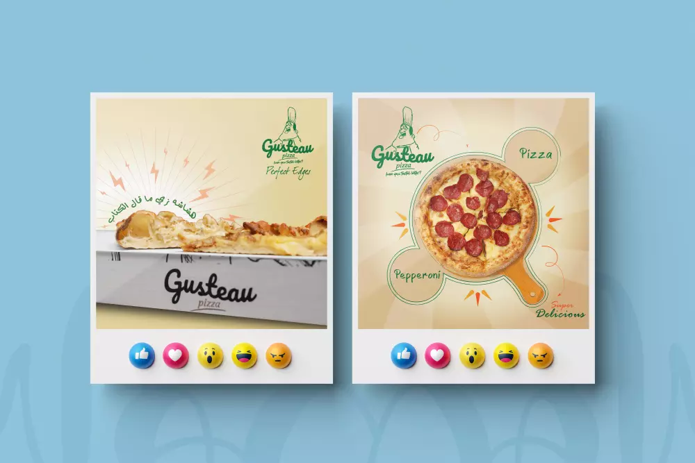 تصميم باقة بوسترات دعائية لمطعم بيتزا وبرجر، تعكس الطابع الحيوي والمرح للوجبات السريعة.