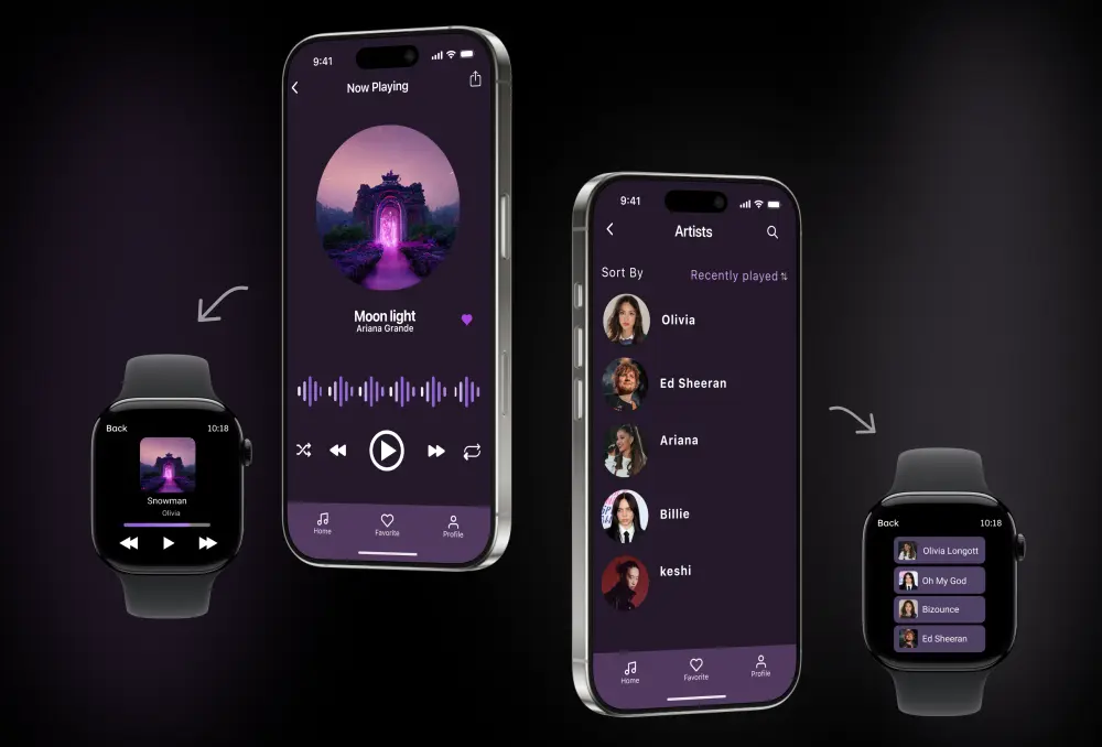 تصميم واجهة تطبيق موبايل (Android / iOS) + Apple Watch باستخدام Figma
