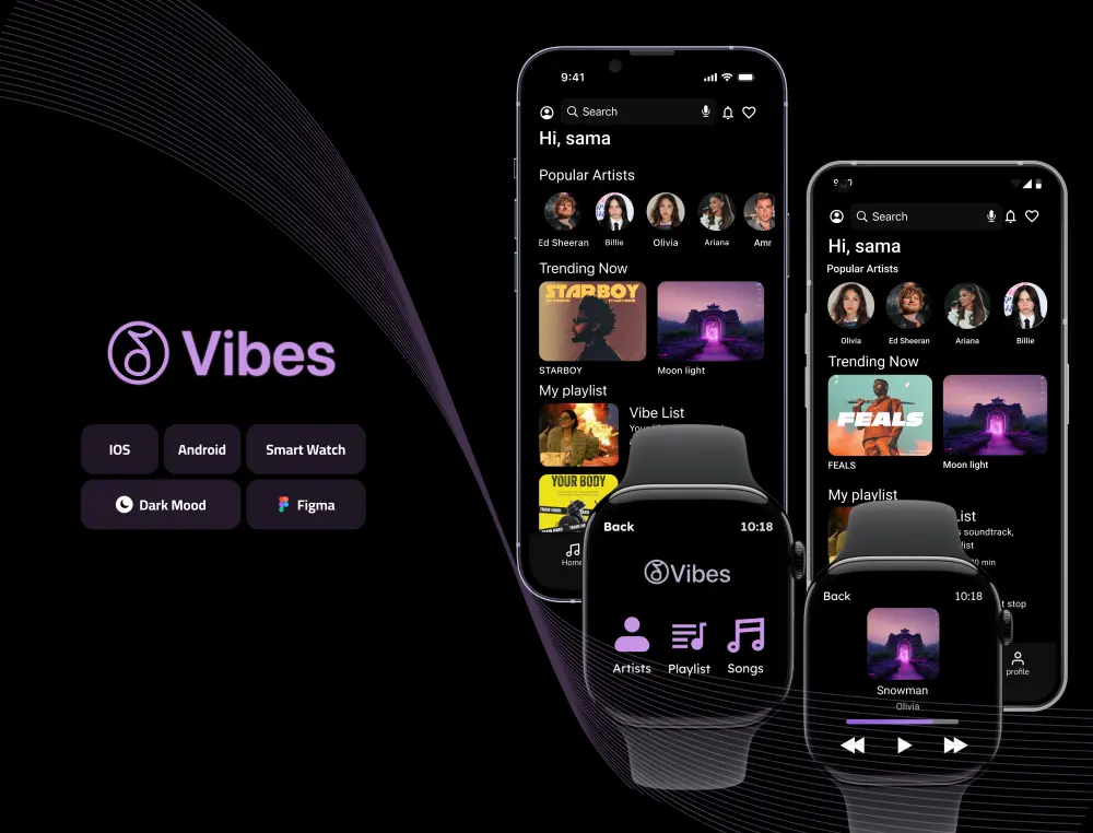 تصميم واجهة تطبيق موبايل (Android / iOS) + Apple Watch باستخدام Figma