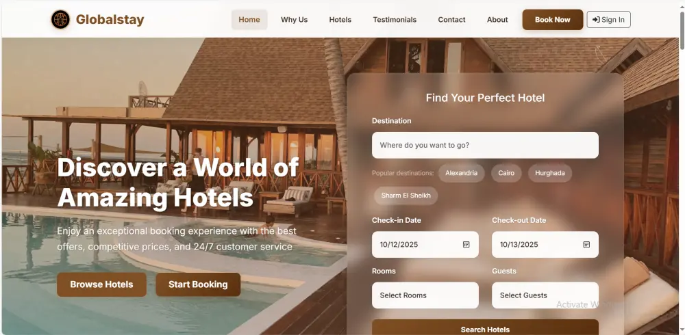 إنشاء موقع حجز غرف فنادق احترافي ومتجاوب