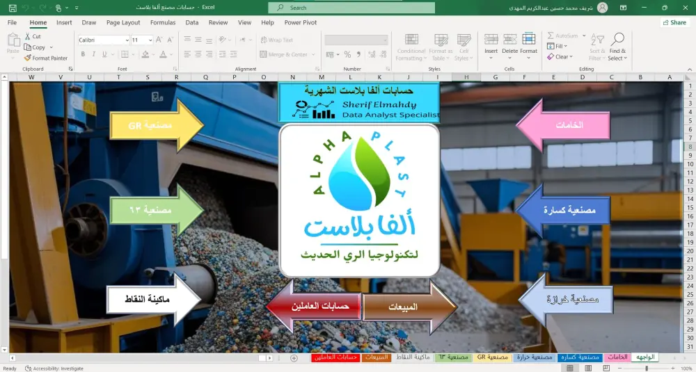 نظام محاسبي متكامل على Excel لإدارة المصنع والموردين والمبيعات والعمالة