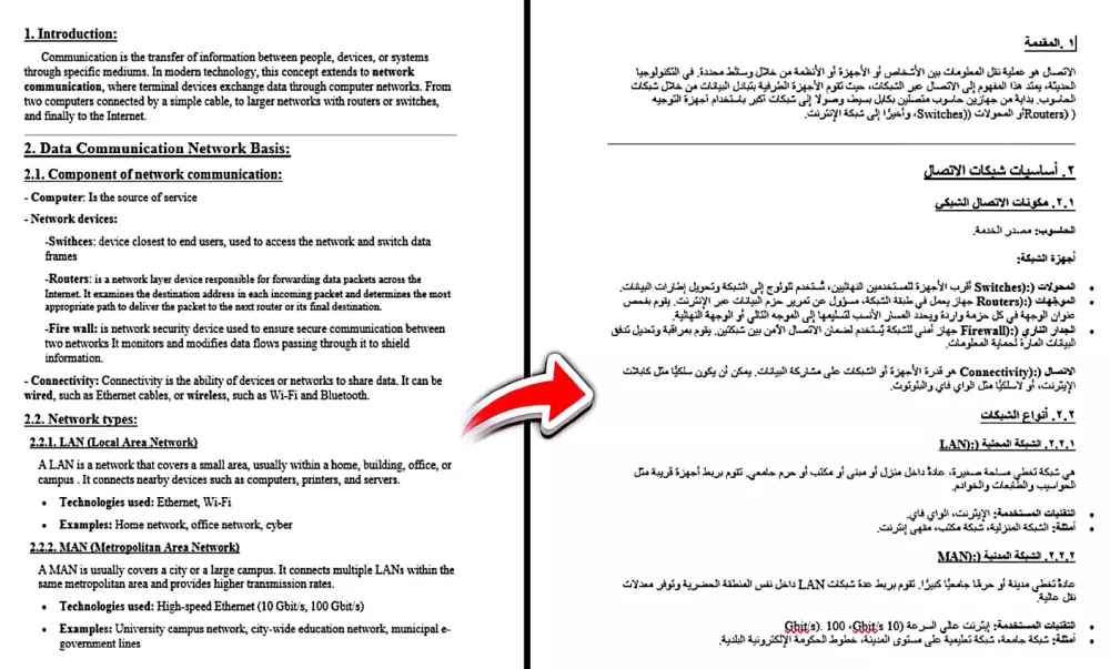 ترجمه مقالات وابحاث بين العربية، الإنجليزية، الألمانية والفرنسية
