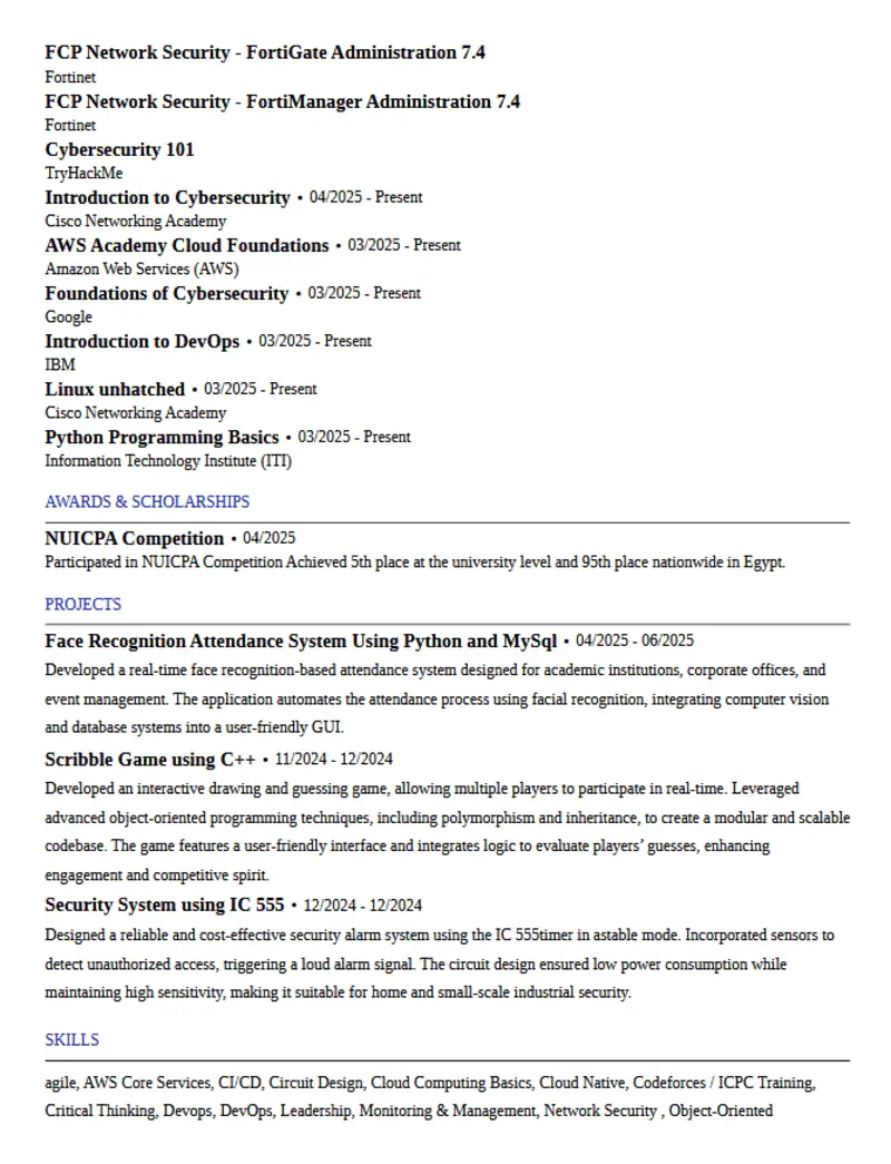 تصميم وكتابة سيرة ذاتية (CV / Resume) احترافية ومتوافقة تمامًا مع أنظمة ATS (Applicant Tracking System) اللي بتستخدمها الشركات لتصفية المتقدمين للوظائف.