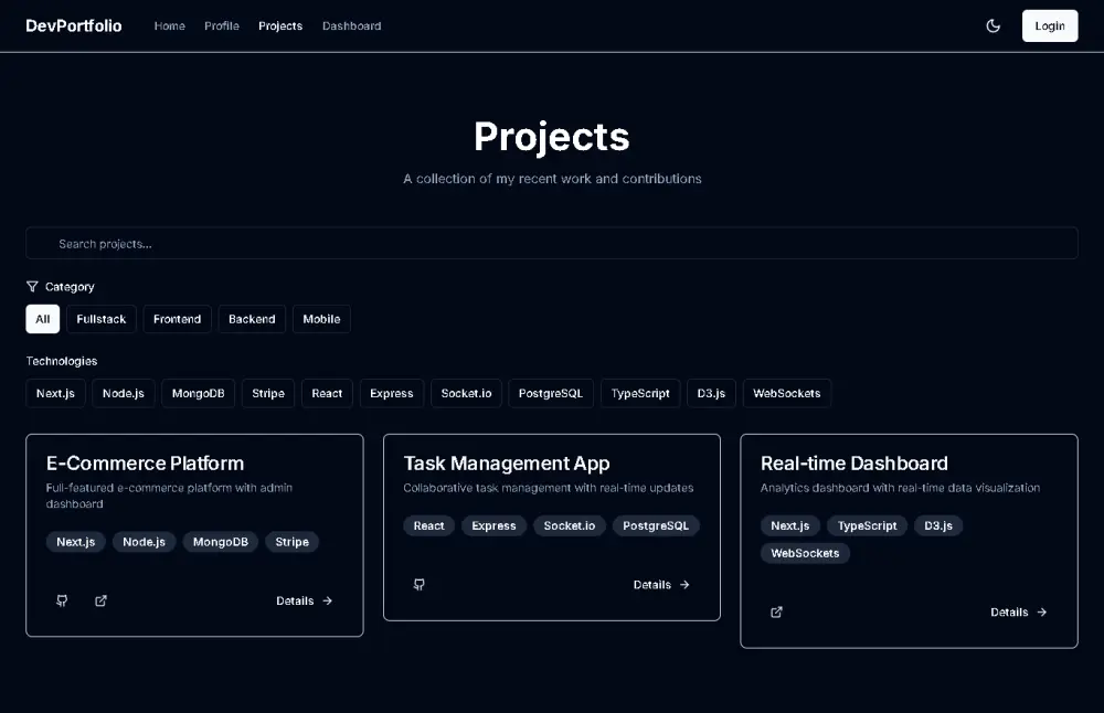 موقع بورتفوليو شخصي لعرض المشاريع والمهارات (Full Stack Portfolio)