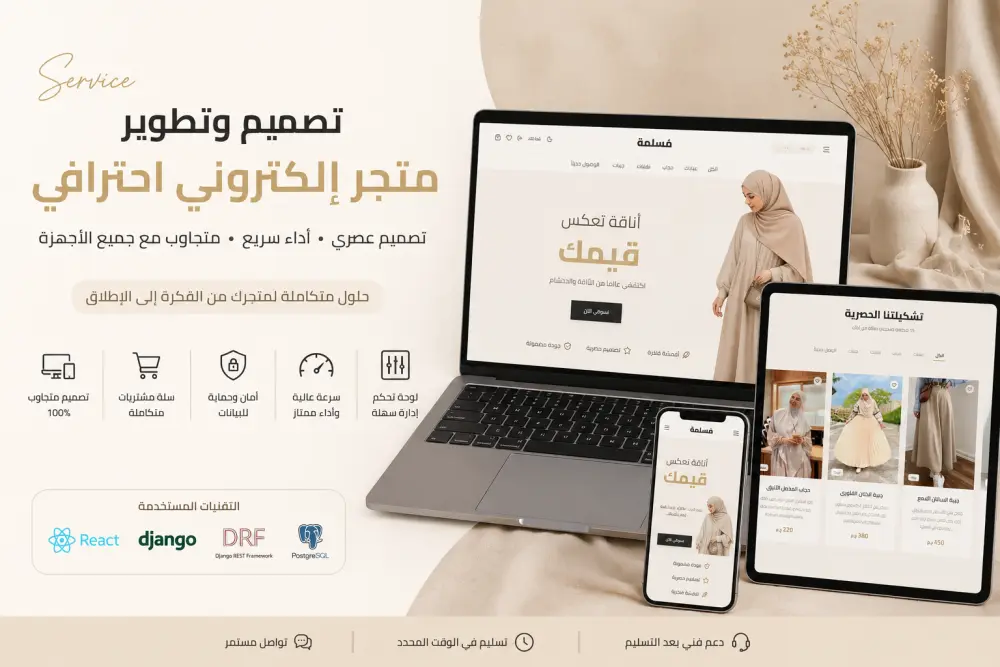 تصميم وتطوير متجر إلكتروني احترافي باستخدام Django و React