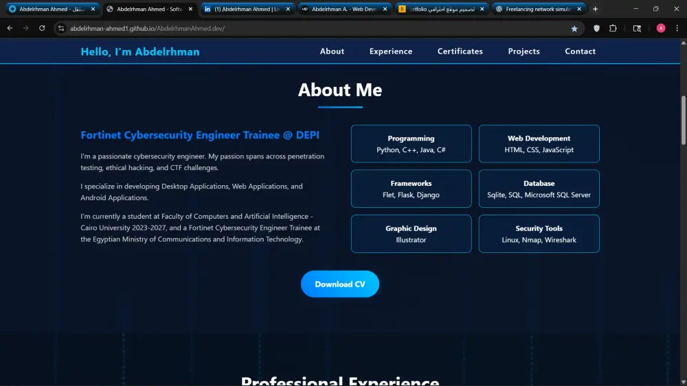 تصميم موقع احترافي Portfolio باستخدام HTML, CSS لعرض اعمالك