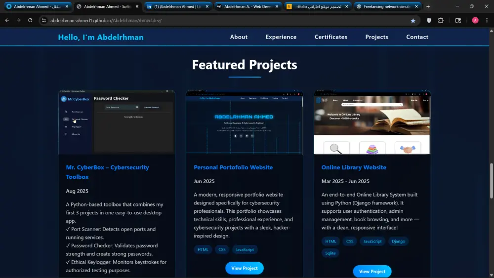 تصميم موقع احترافي Portfolio باستخدام HTML, CSS لعرض اعمالك