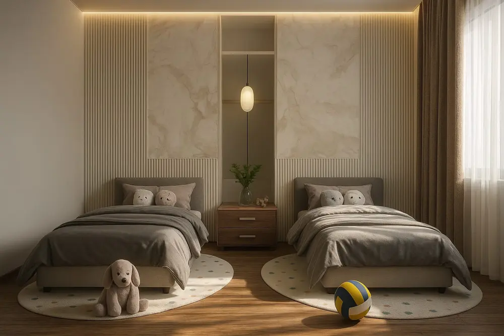 تصميم داخلي احترافي وعصري لغرف النوم أو الجلوس أو غرف الأطفال مع صور واقعية 3D