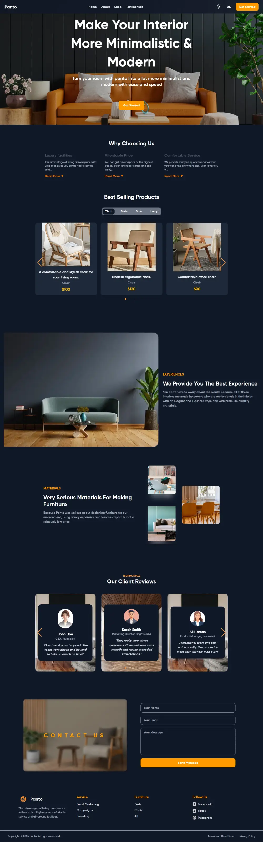 صفحة هبوط Landing Page احترافية تدعم عدة لغات و تدعم الوضع الليلى