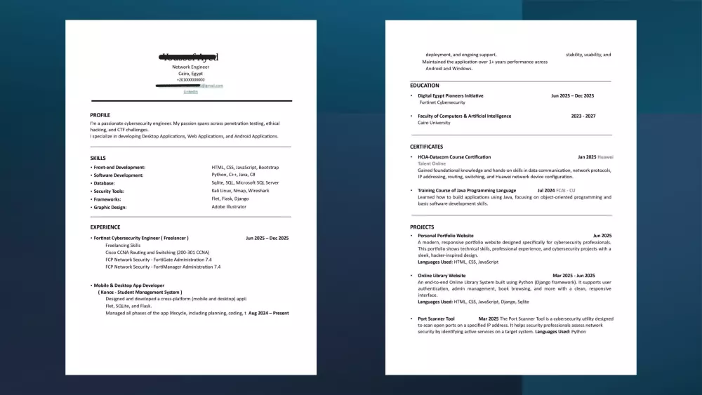 إنشاء وتصميم سيرة ذاتية CV احترافية