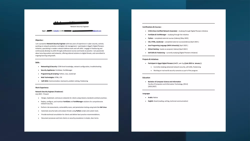 إنشاء وتصميم سيرة ذاتية CV احترافية