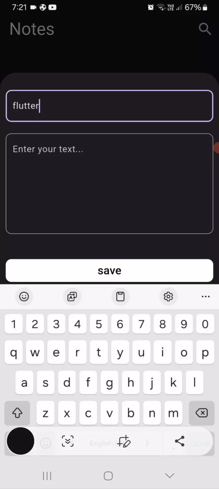 سأقوم بتطوير تطبيق موبايل بسيط (ملاحظات / منتجات / إدارة كتب) باستخدام Flutter & Dart