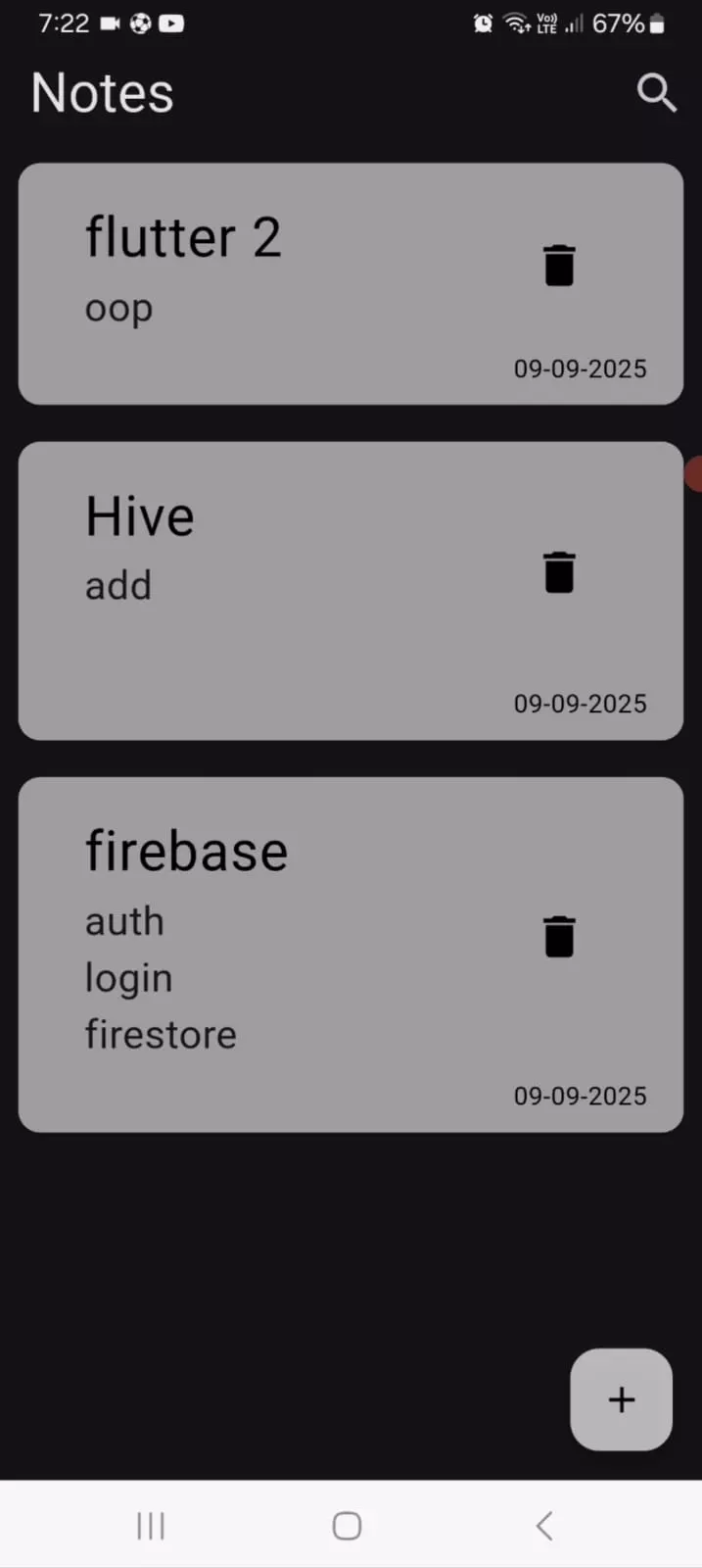 سأقوم بتطوير تطبيق موبايل بسيط (ملاحظات / منتجات / إدارة كتب) باستخدام Flutter & Dart