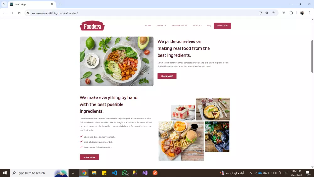 تصميم صفحة هبوط (Landing Page) احترافية متجاوبة باستخدام React (HTML5 & CSS3)