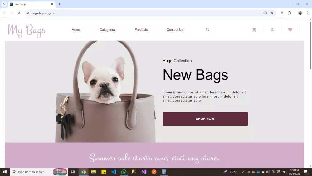 إنشاء متجر إلكتروني متجاوب مكون من 6 صفحات أساسية باستخدام React