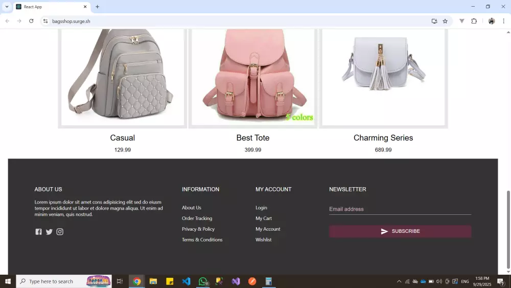 إنشاء متجر إلكتروني متجاوب مكون من 6 صفحات أساسية باستخدام React