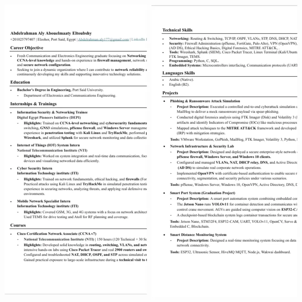 تصميم سيرة ذاتية (CV) احترافي عربي وإنجليزي (ATS)