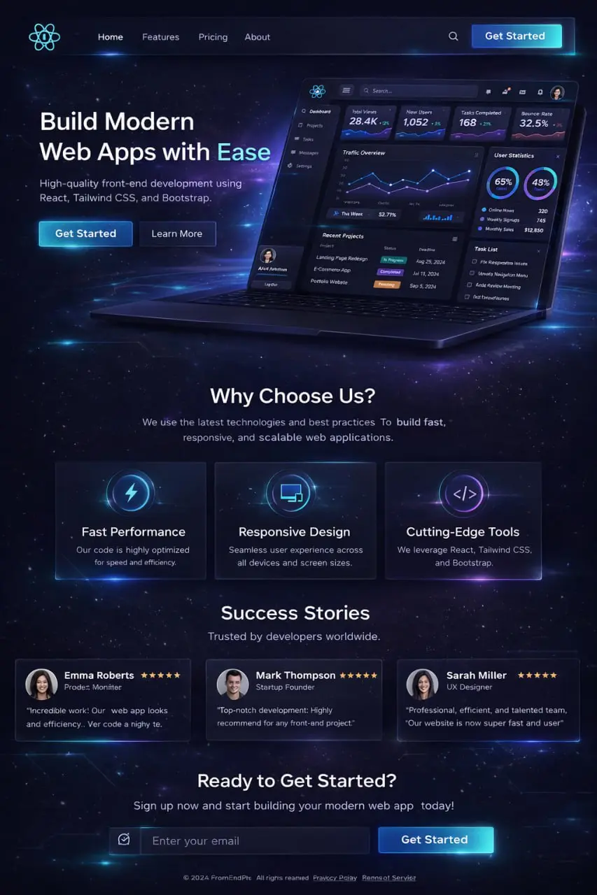 تطوير واجهات مواقع ويب احترافية (7 صفحات) باستخدام React وتقنيات Front-End الحديثة