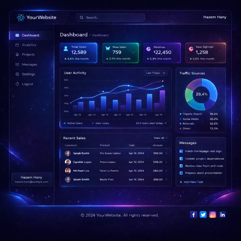 تطوير واجهات مواقع ويب احترافية (7 صفحات) باستخدام React وتقنيات Front-End الحديثة