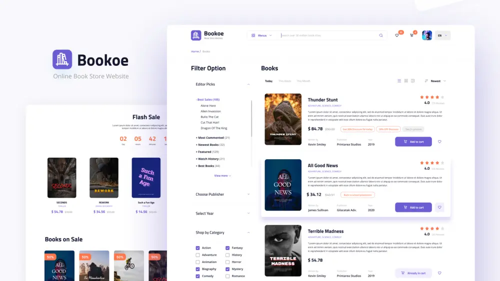 إنشاء موقع إلكتروني احترافي لبيع الكتب (Bookstore) متكامل مع الدفع وإدارة المنتجات