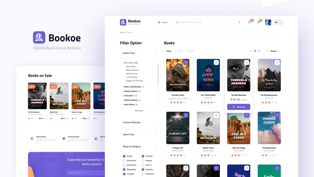 إنشاء موقع إلكتروني احترافي لبيع الكتب (Bookstore) متكامل مع الدفع وإدارة المنتجات