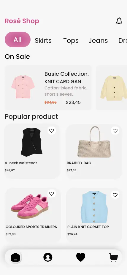 سأقوم بتصميم واجهات كاملة ومبتكرة لتطبيق تسوق ملابس (Clothing App)، بتجربة مستخدم سهلة وجذّابة