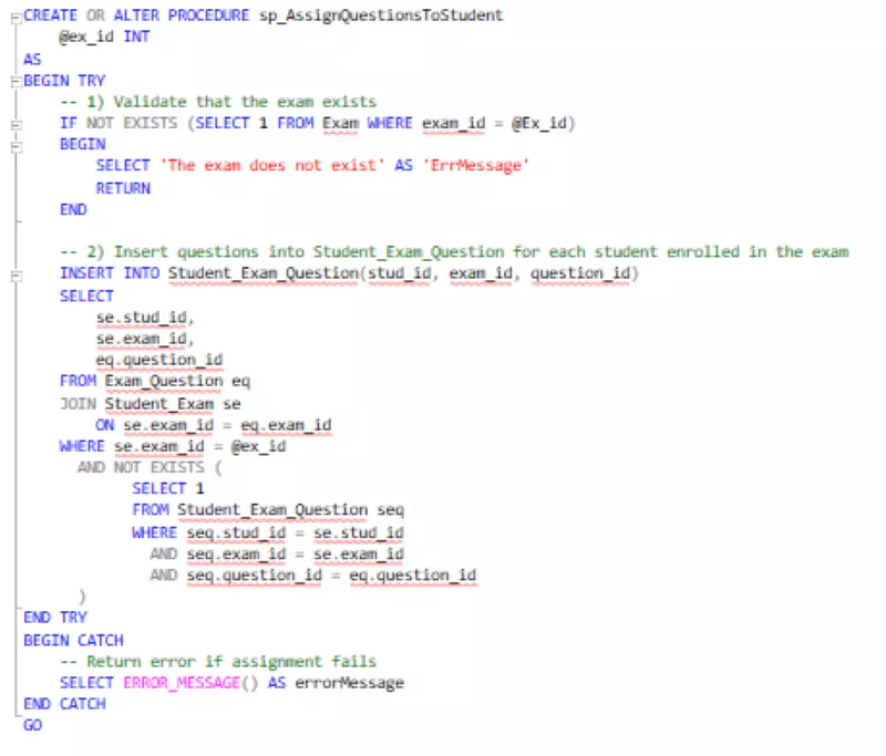 نظام امتحانات للطلاب مع التصحيح أليا باستخدام sql server