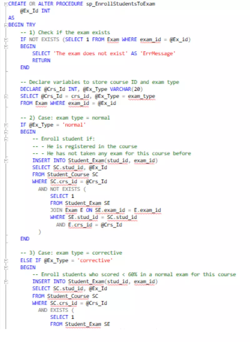 نظام امتحانات للطلاب مع التصحيح أليا باستخدام sql server