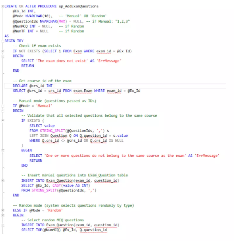 نظام امتحانات للطلاب مع التصحيح أليا باستخدام sql server