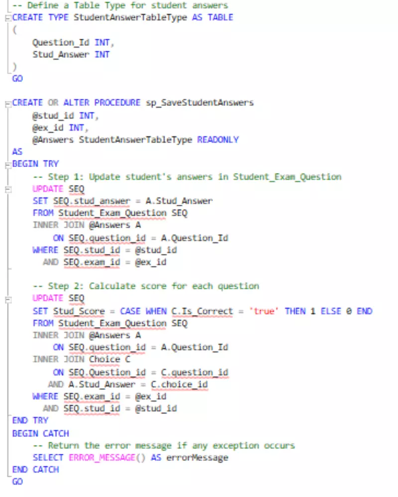 نظام امتحانات للطلاب مع التصحيح أليا باستخدام sql server