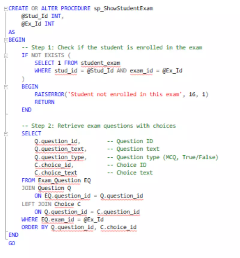 نظام امتحانات للطلاب مع التصحيح أليا باستخدام sql server