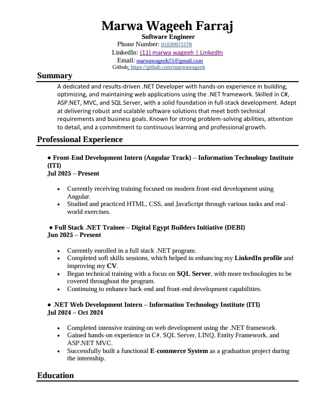 عمل cv سيرة ذاتية موافق مع نظام ATS