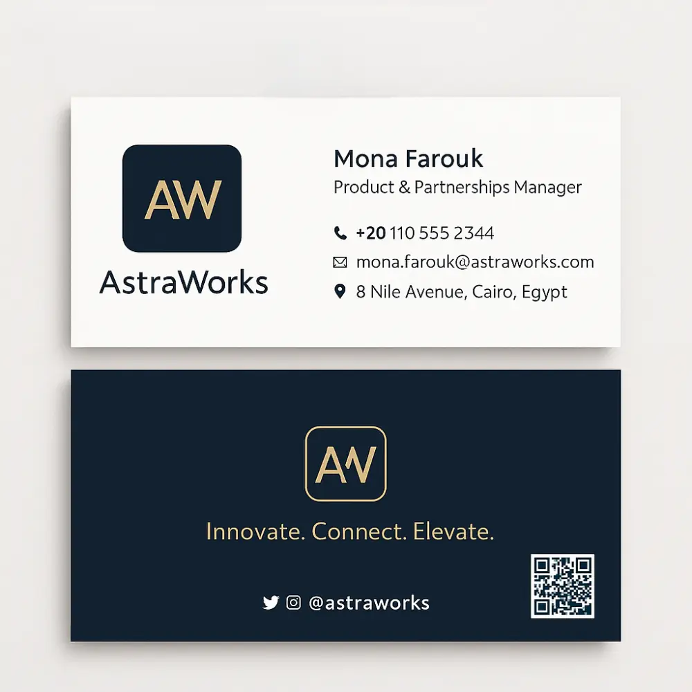 تصميم بطاقة عمل (بزنس كارد) احترافية تعكس هوية مشروعك أو شركتك بشكل مميز وجذاب.
