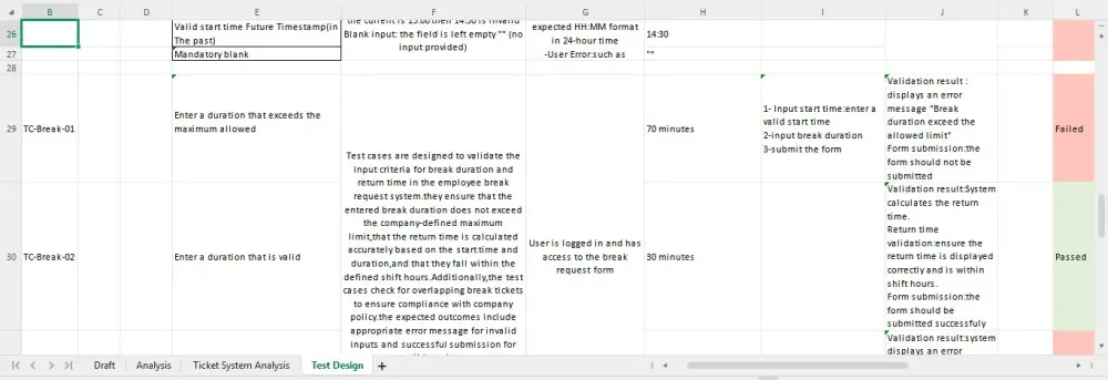 إنشاء أو مراجعة سيناريوهات الاختبار Test Cases