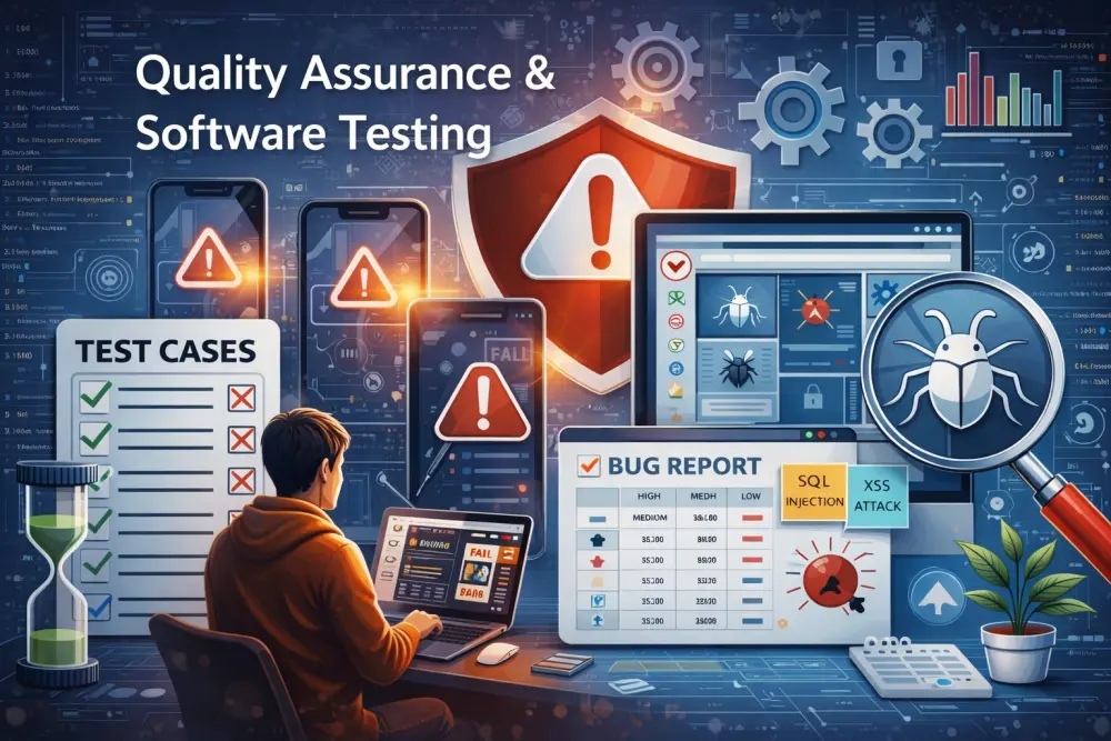 اختبار المواقع والتطبيقات واكتشاف الأخطاء (Software Testing & QA)