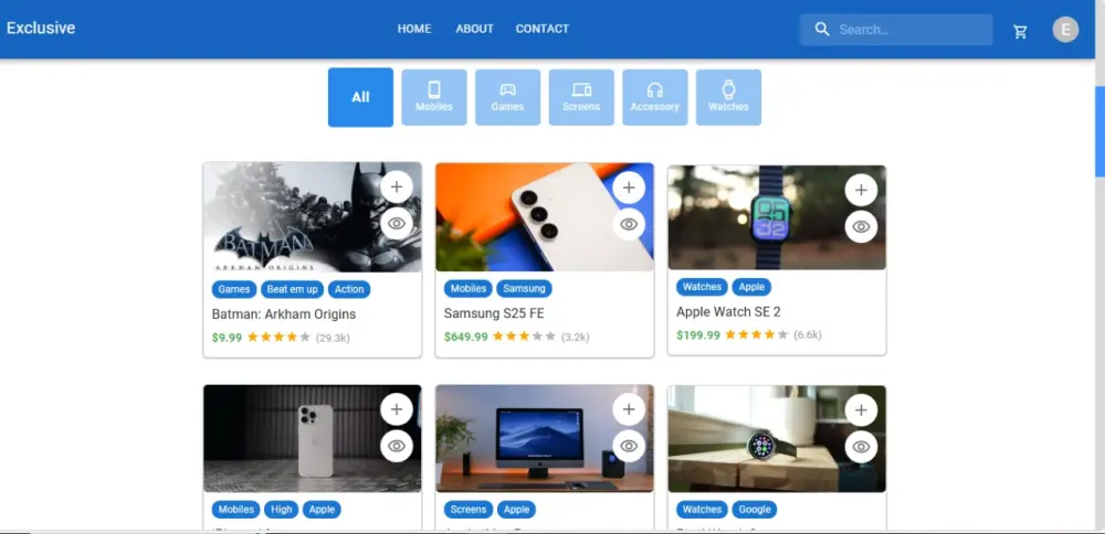 تصميم وتنفيذ موقع E-Commerce احترافي مع نظام تسجيل دخول وتسجيل جديد (Login & SignUp) باستخدام React و javaScript