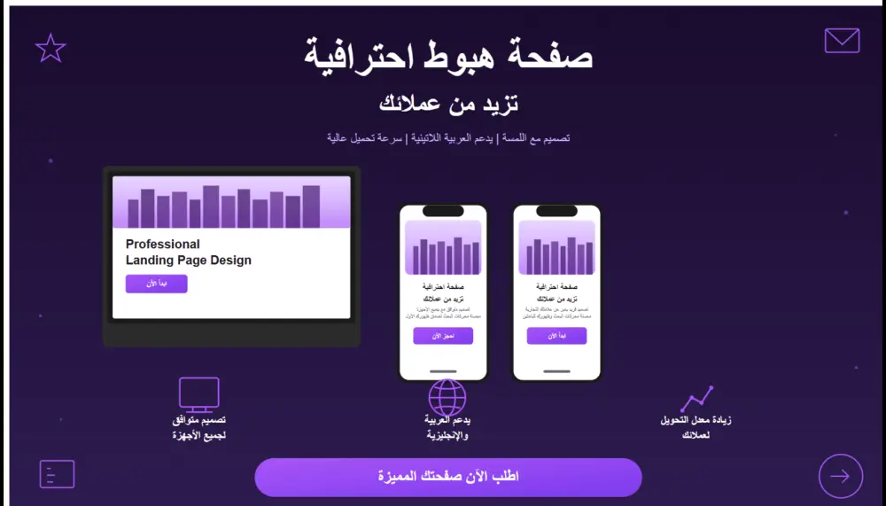 تصميم صفحة هبوط احترافية متجاوبة لمشروعك landing page