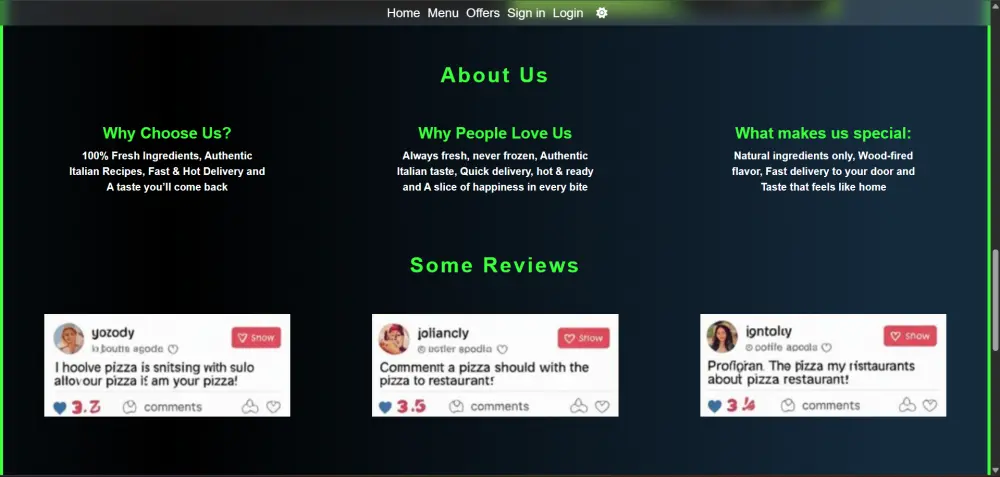 سوف اقوم بعمل موقع بيتزا متجاوب مع جميع الاجهزة ومنظم بحيث يتيح تجربة سهلة للمستخدم