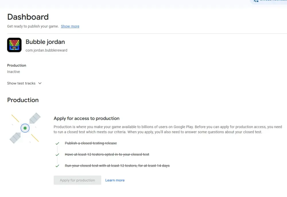 الاختبار المغلق – اجتياز ناجح لتجربة Google Play عبر 12 مختبِر حقيقي للتطبيق لمدة 14 يومًا.