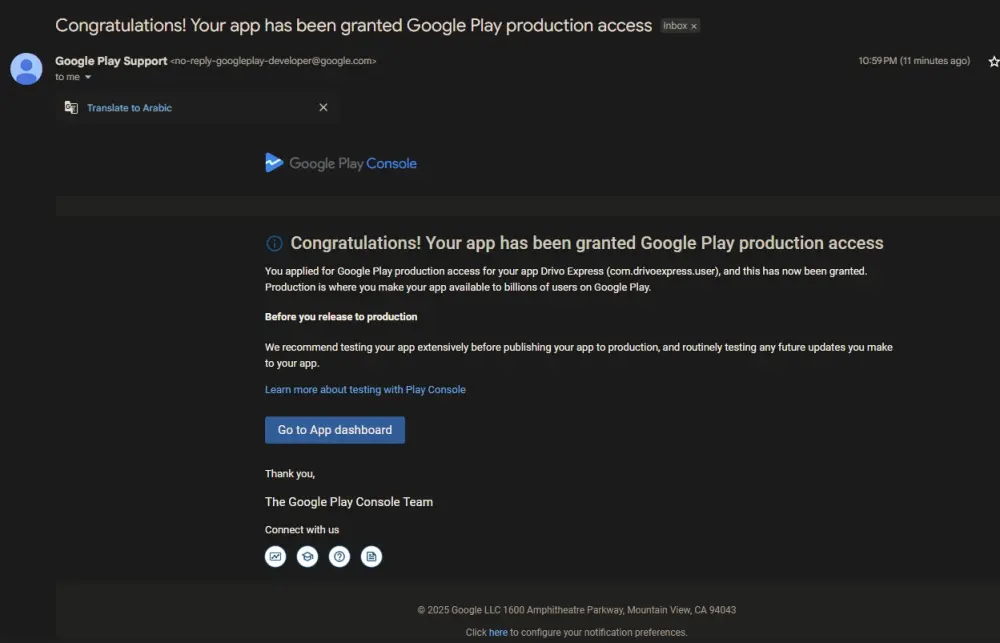 الاختبار المغلق – اجتياز ناجح لتجربة Google Play عبر 12 مختبِر حقيقي للتطبيق لمدة 14 يومًا.