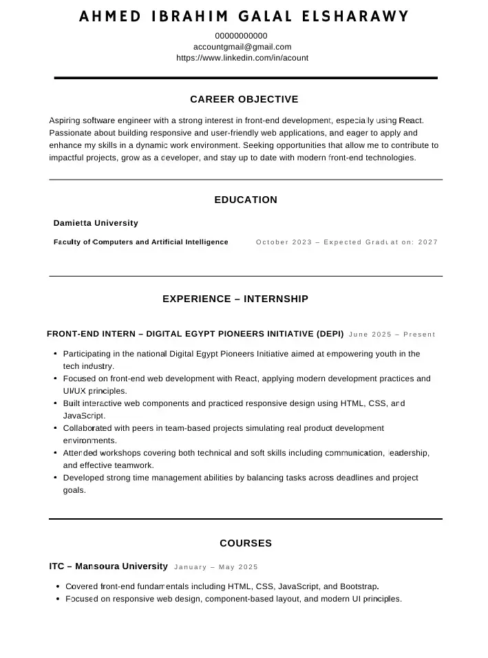 تصميم وتنسيق سيرة ذاتية (CV) احترافية.