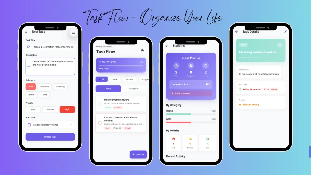 تطبيق Flutter لإدارة المهام + تصميم احترافي +و تخزين محلي